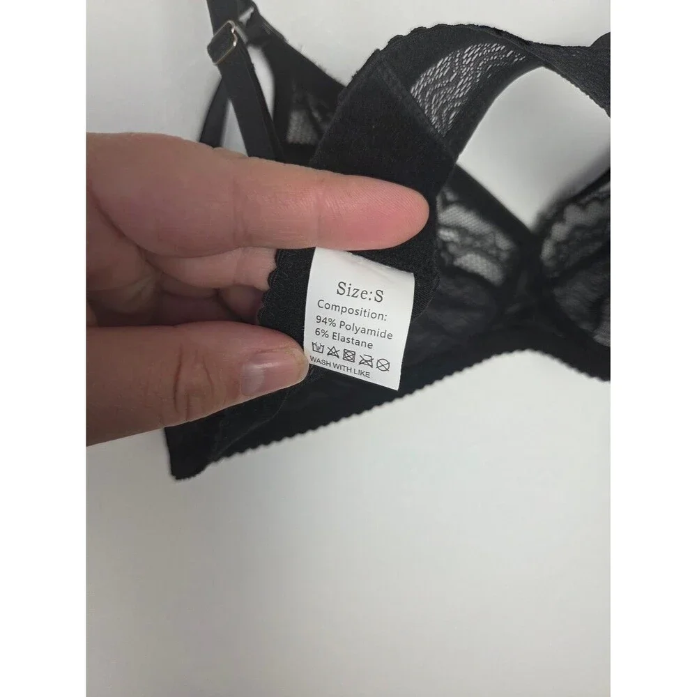 Black Lace Sheer Nursing Bra Wireless Strappy Breastfeeding Small Chest 34B